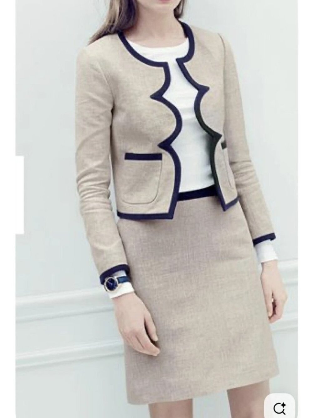 J.Crew Womens Suit Jacket 4 Beige 100% Linen Skirt 6 Set